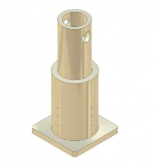 A figure showing a three-dimensional rendered view of the device used to test the material properties of MCB bone graft